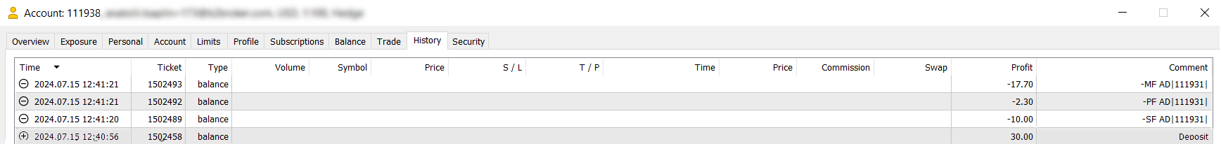 Comments to fee debt deductions in the MT Manager