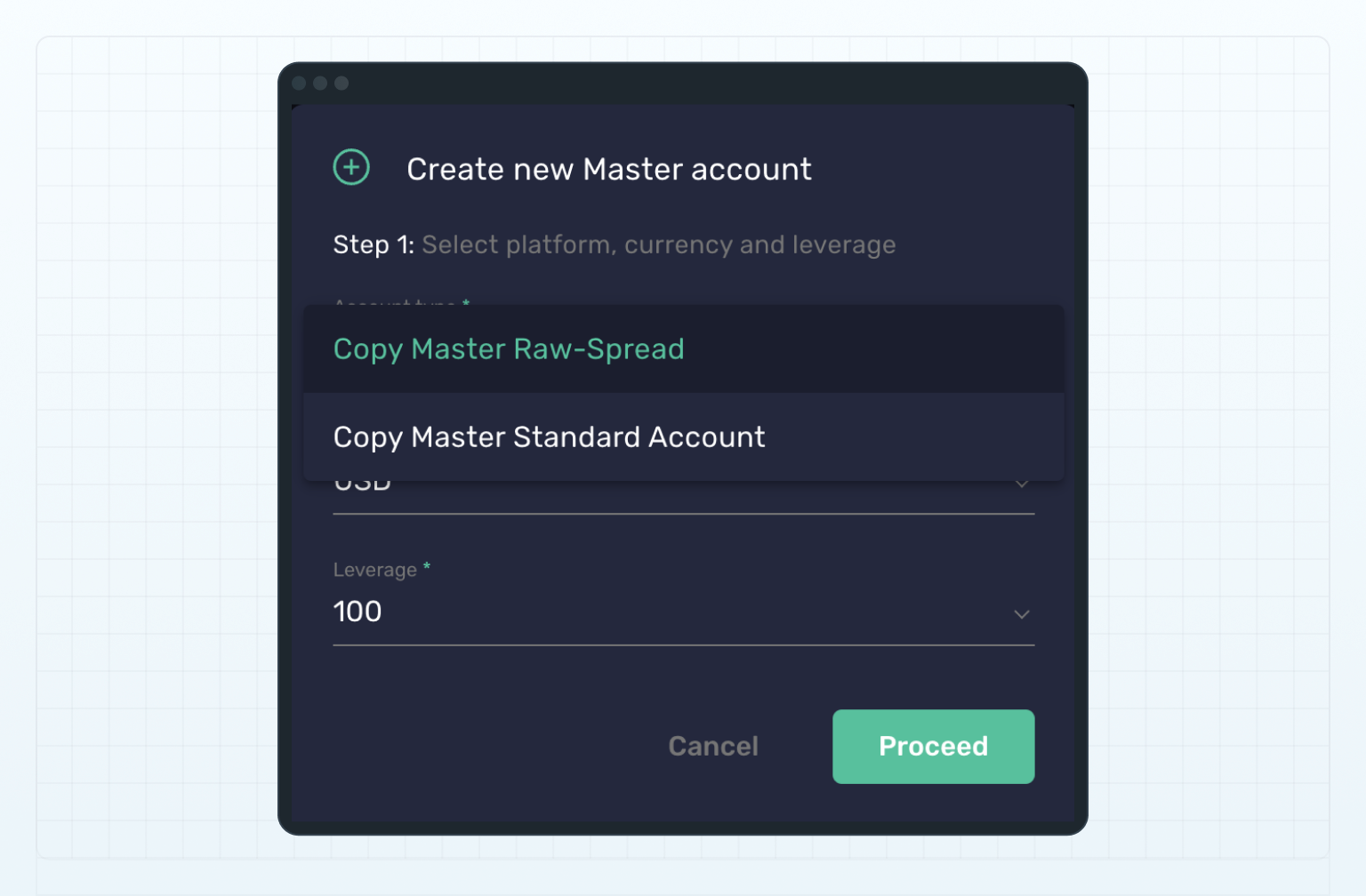 Create a master account – Step 1