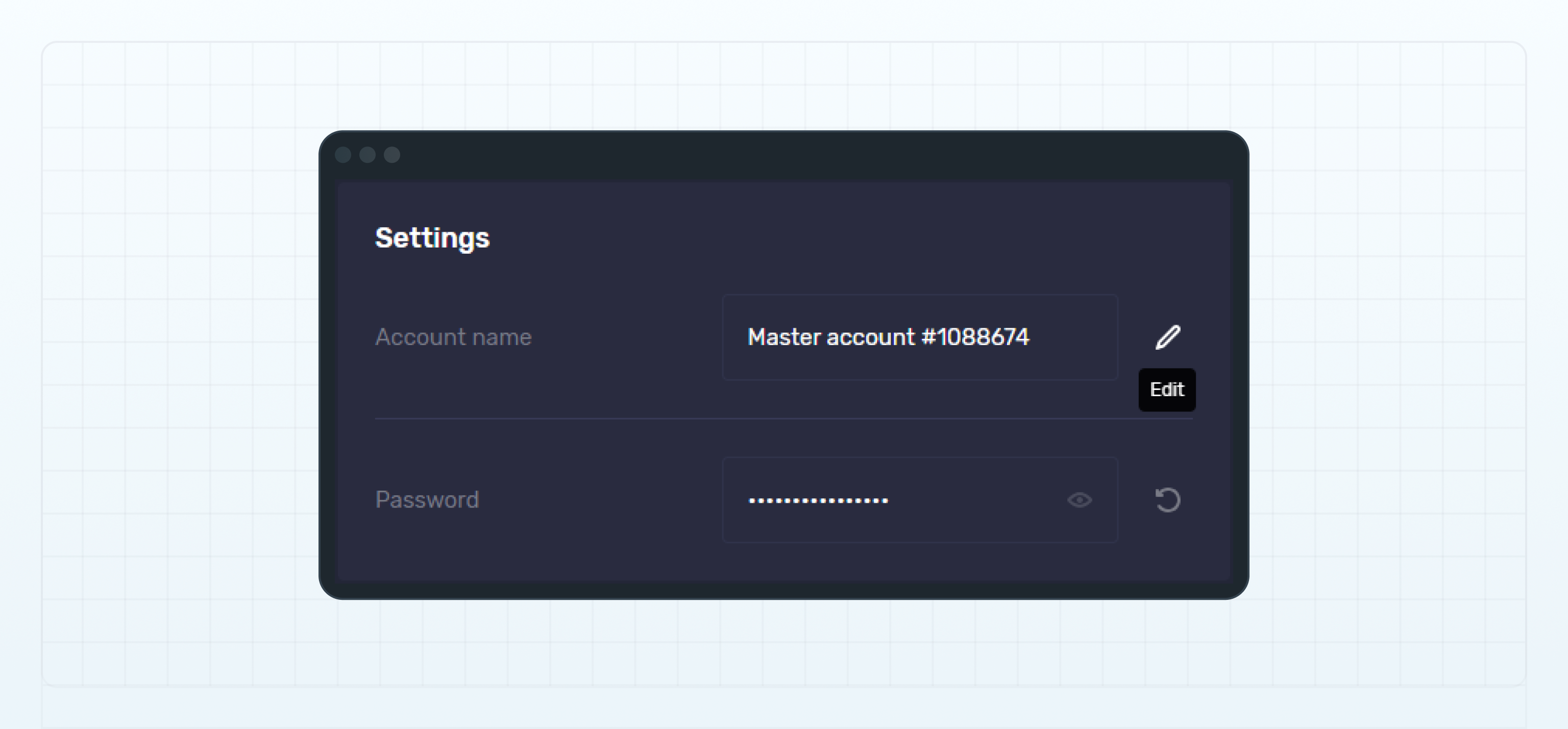 Master account name and password