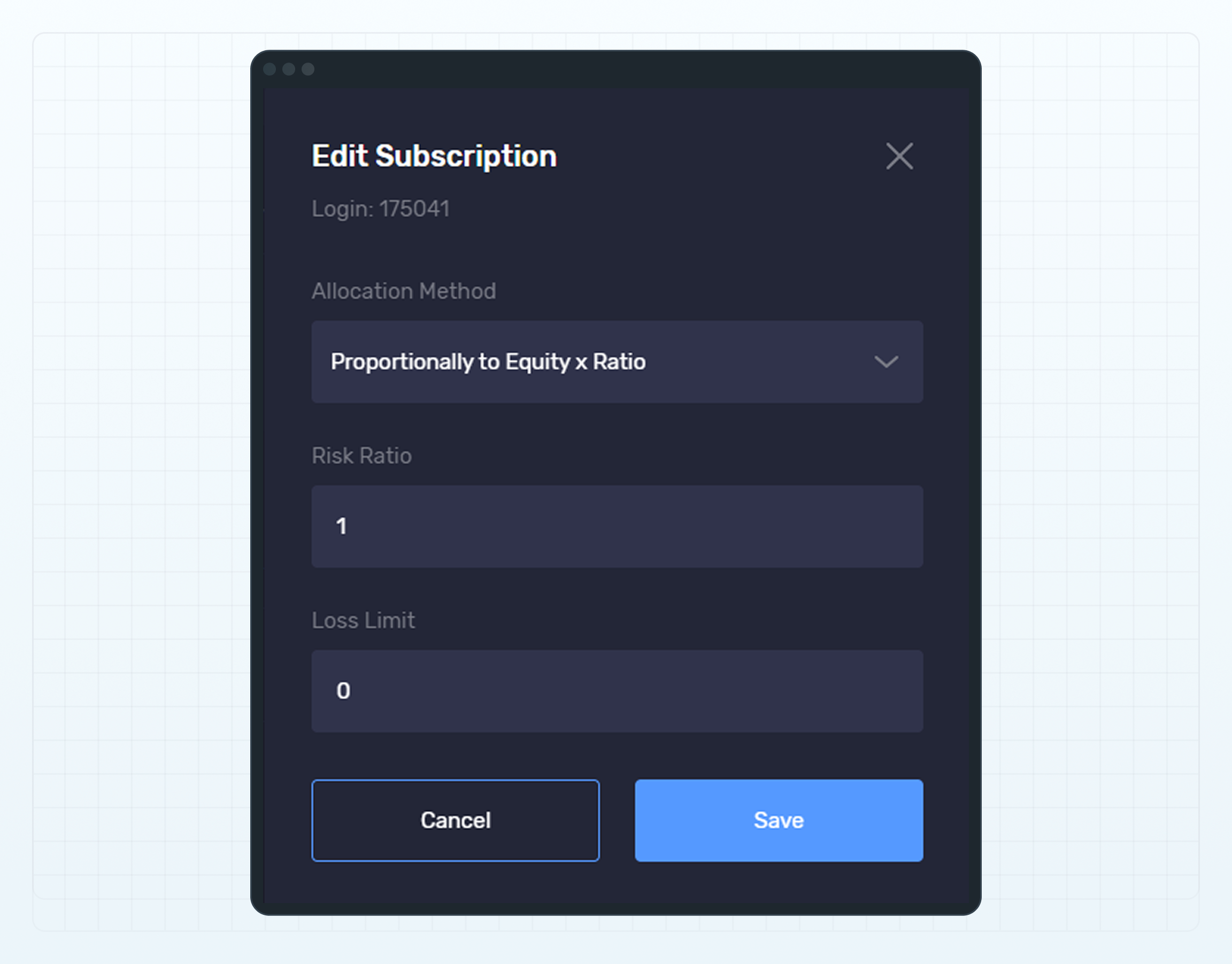 Assign a risk limit to a subscription