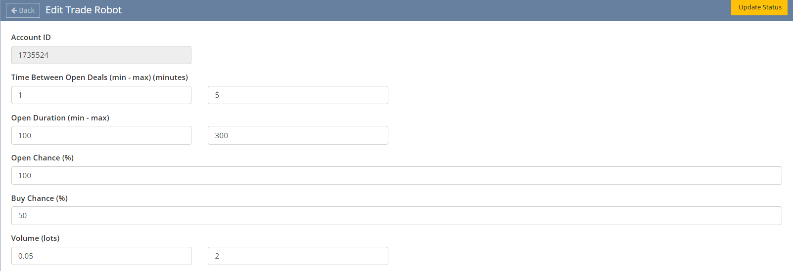 Change status of a trading robot