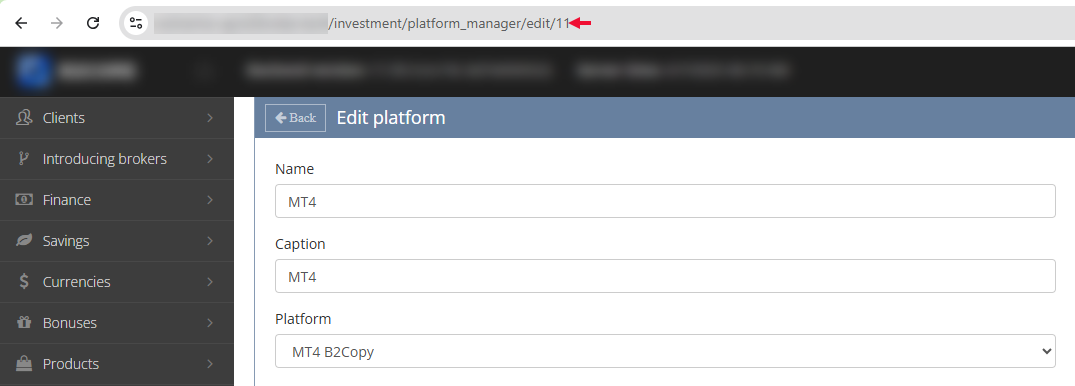 The investment platform ID in the URL