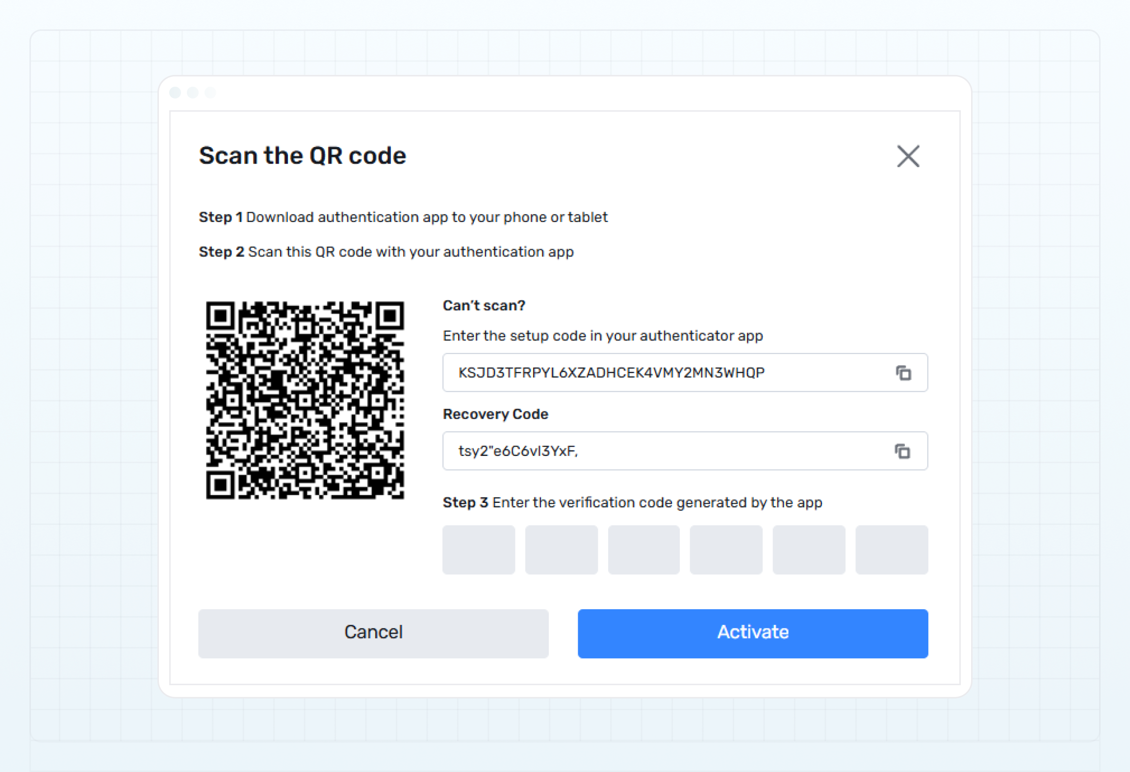 Set up 2FA via auth app