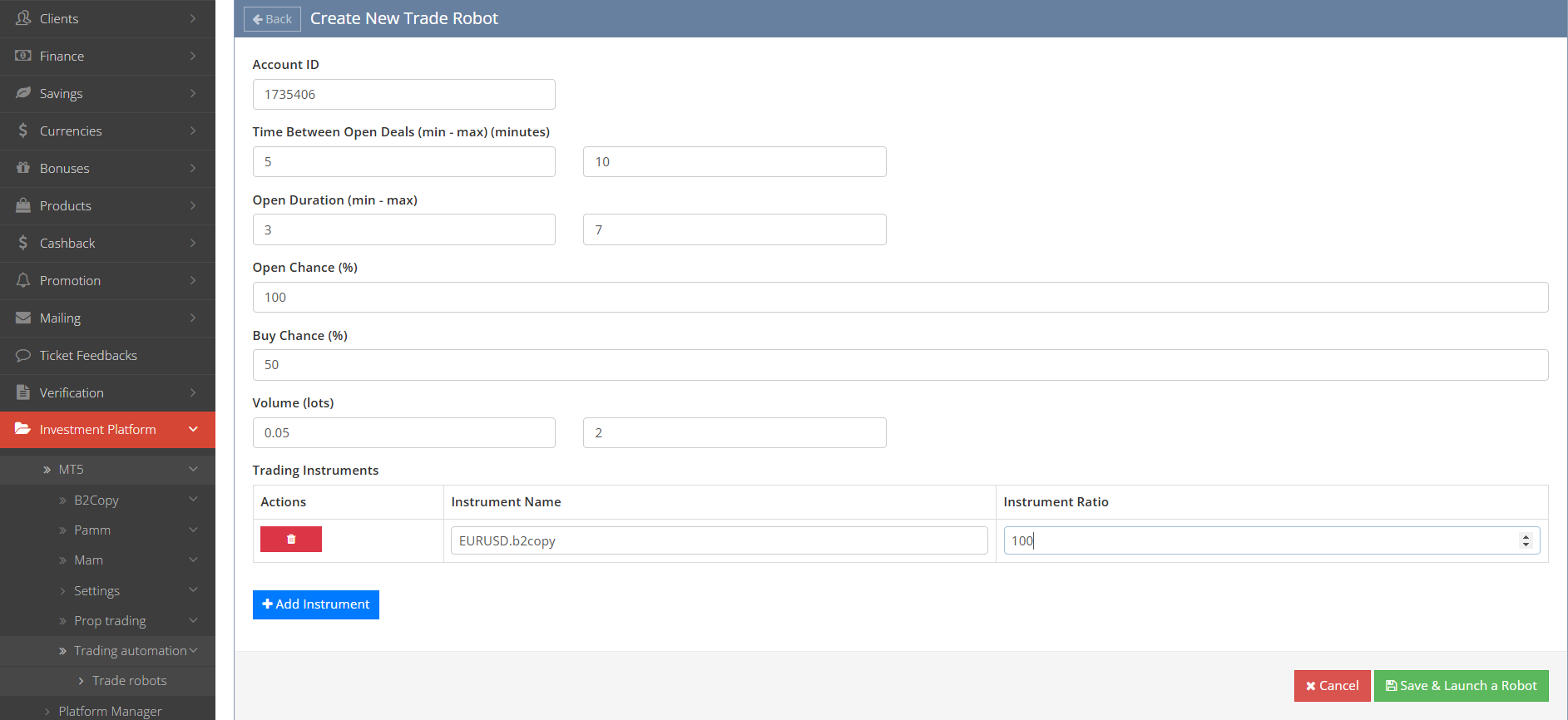 Create a trading robot