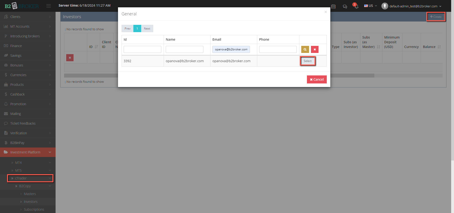 Create an investment account