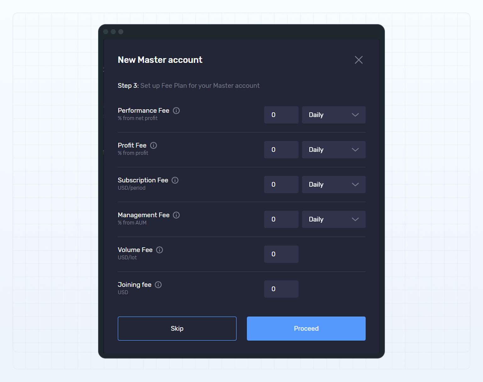 Create a new master account, step 3