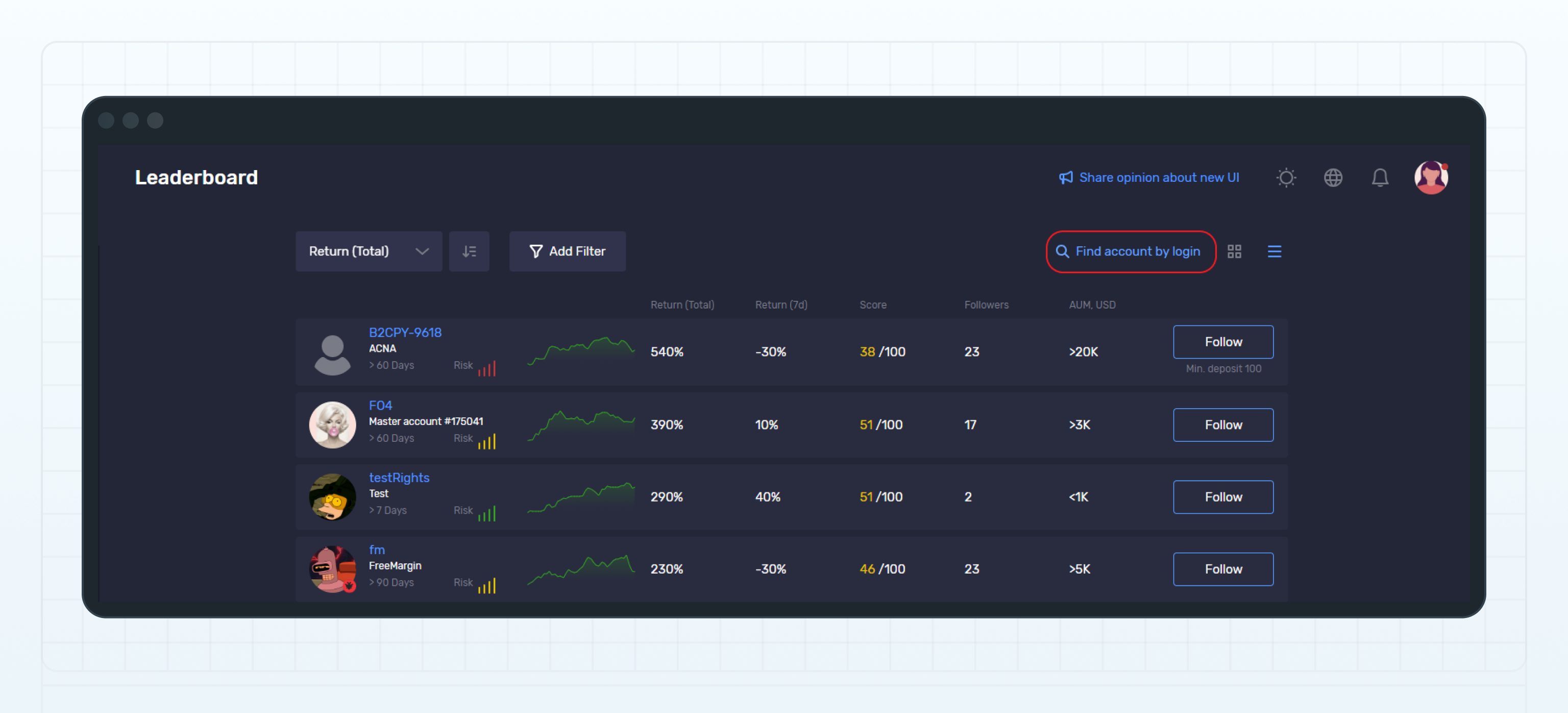 Find account by login