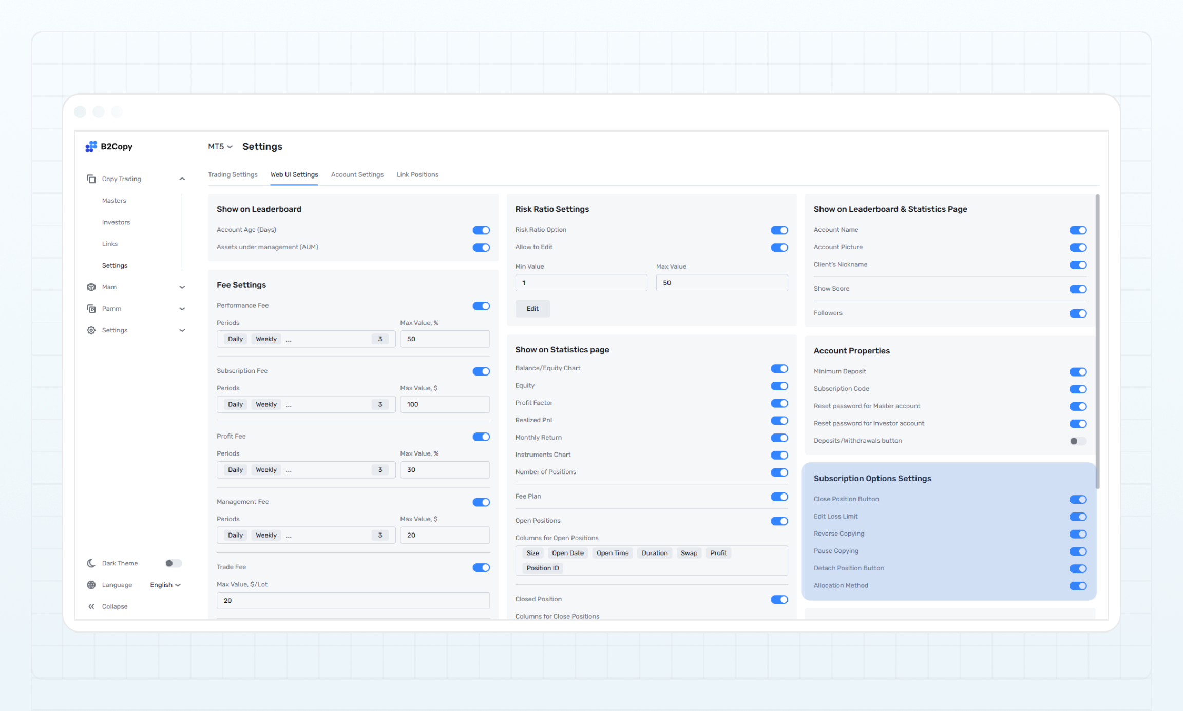 Subscription Options Settings