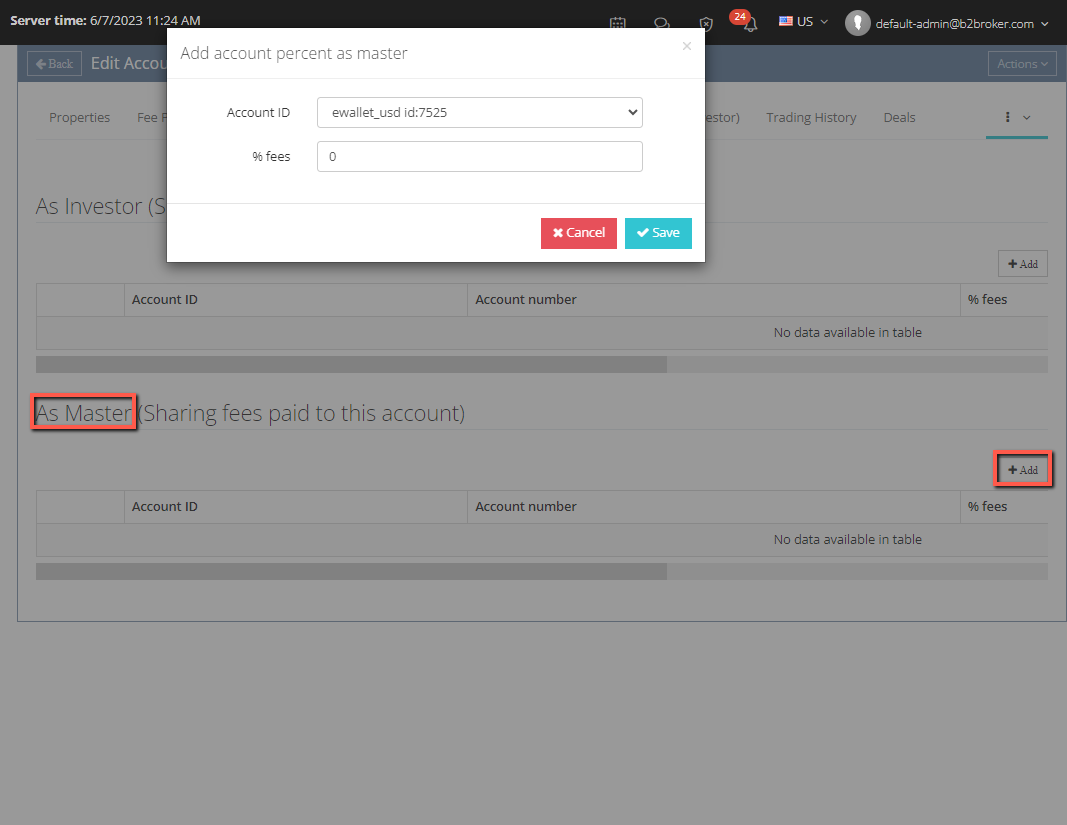 Add account percents as master