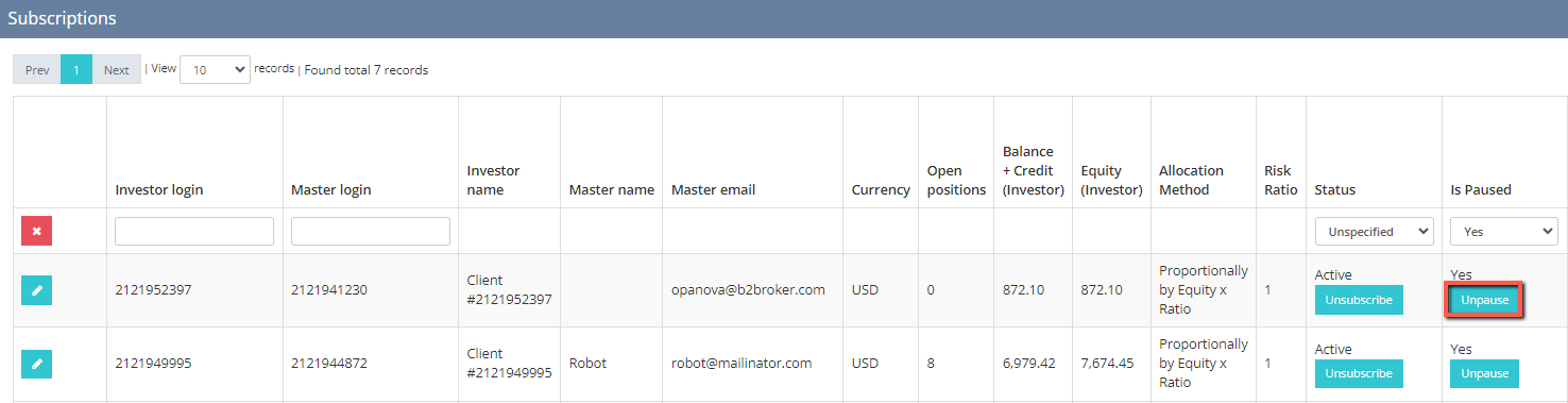 Unpause a subscription
