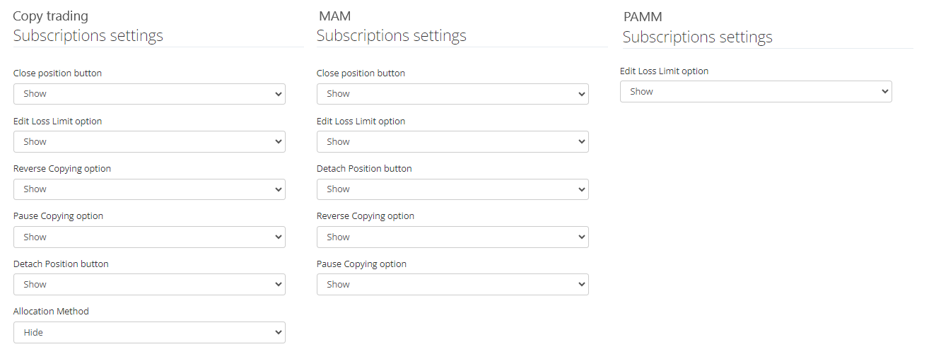 Subscription settings