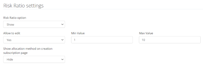 Risk Ratio settings in the Back Office